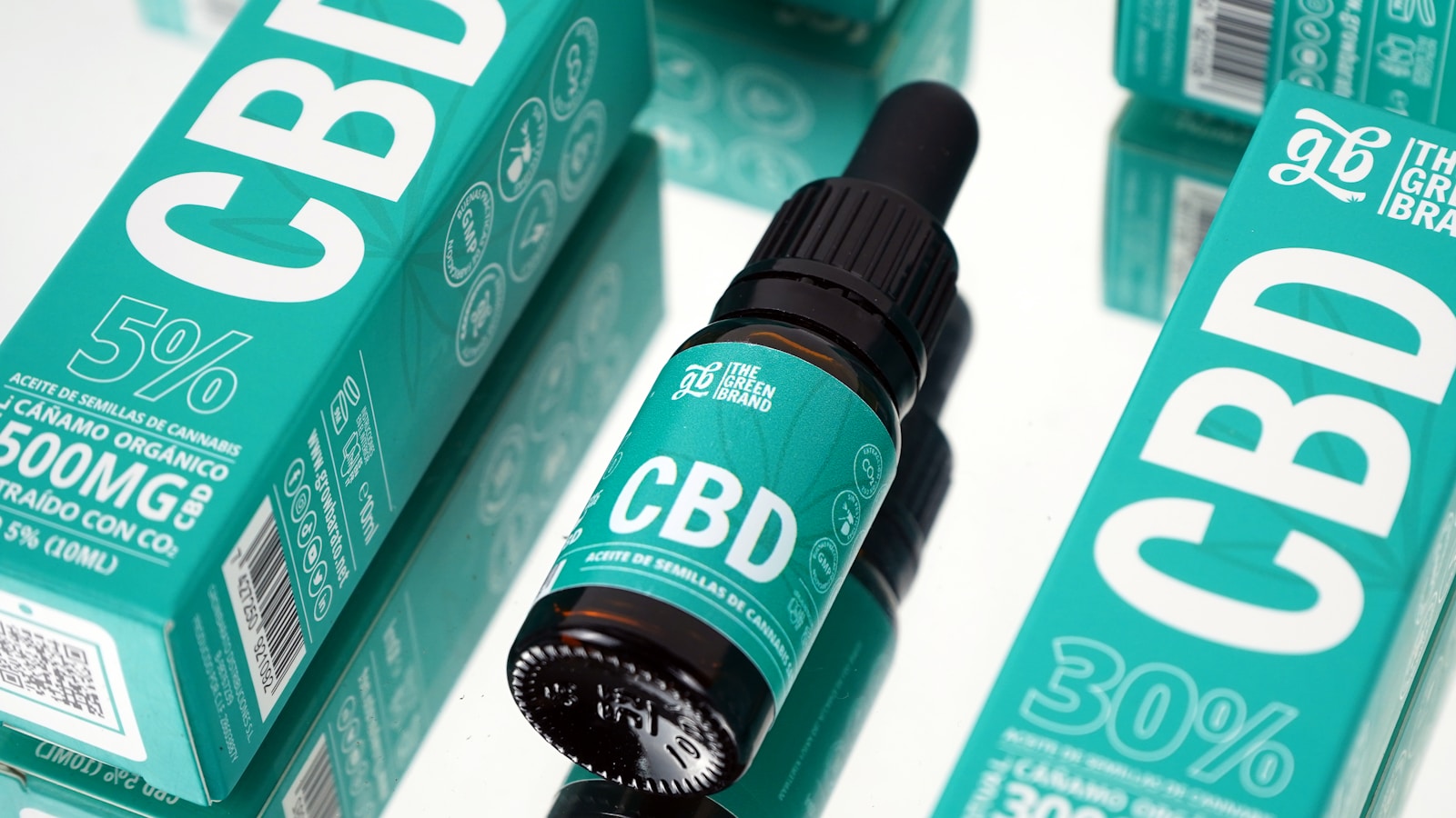 A bottle of cbd sitting next to a box of cbd